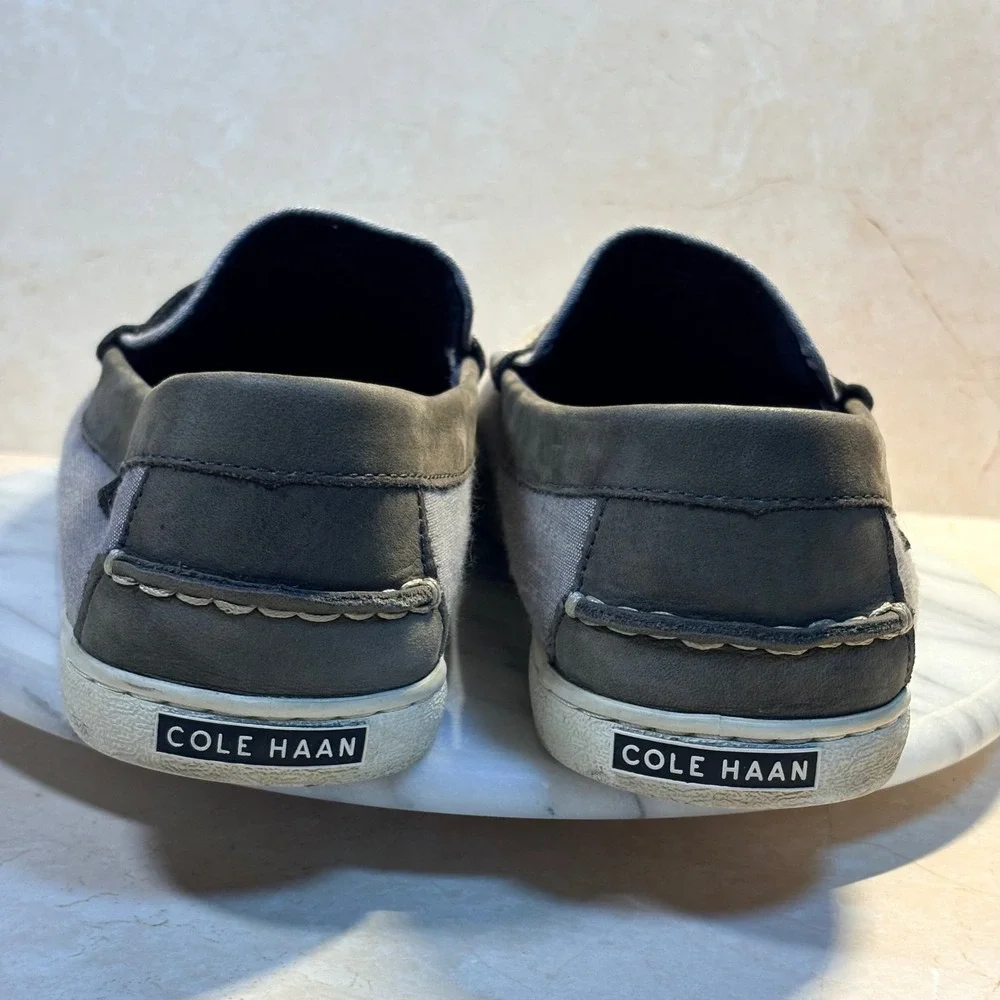 Cole Haan Mens Grand.OS‎ Gray Chambray Textile Leather Penny Loafer Shoes 11.5
